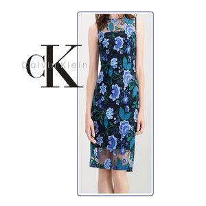 Calvin Klein Embroidered Blue Dress Sz 12 NWT